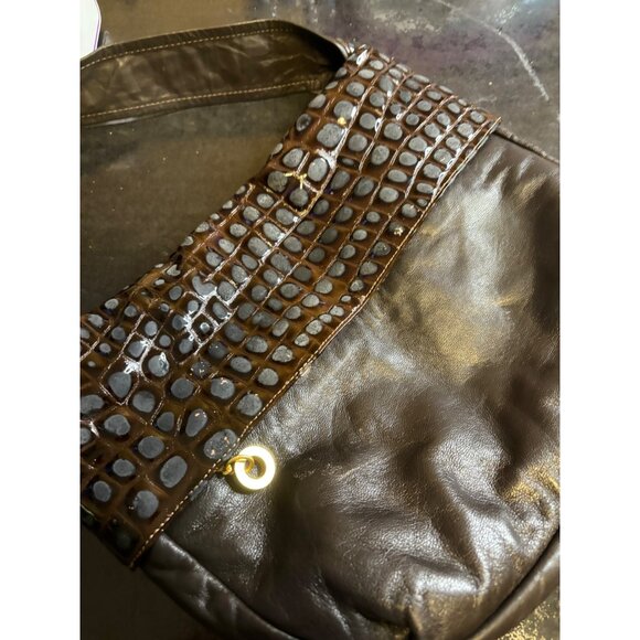 Paul Joseph Genuine Leather Handbag Crossbody Crocodile Embossed Texture Brown - Picture 3 of 10